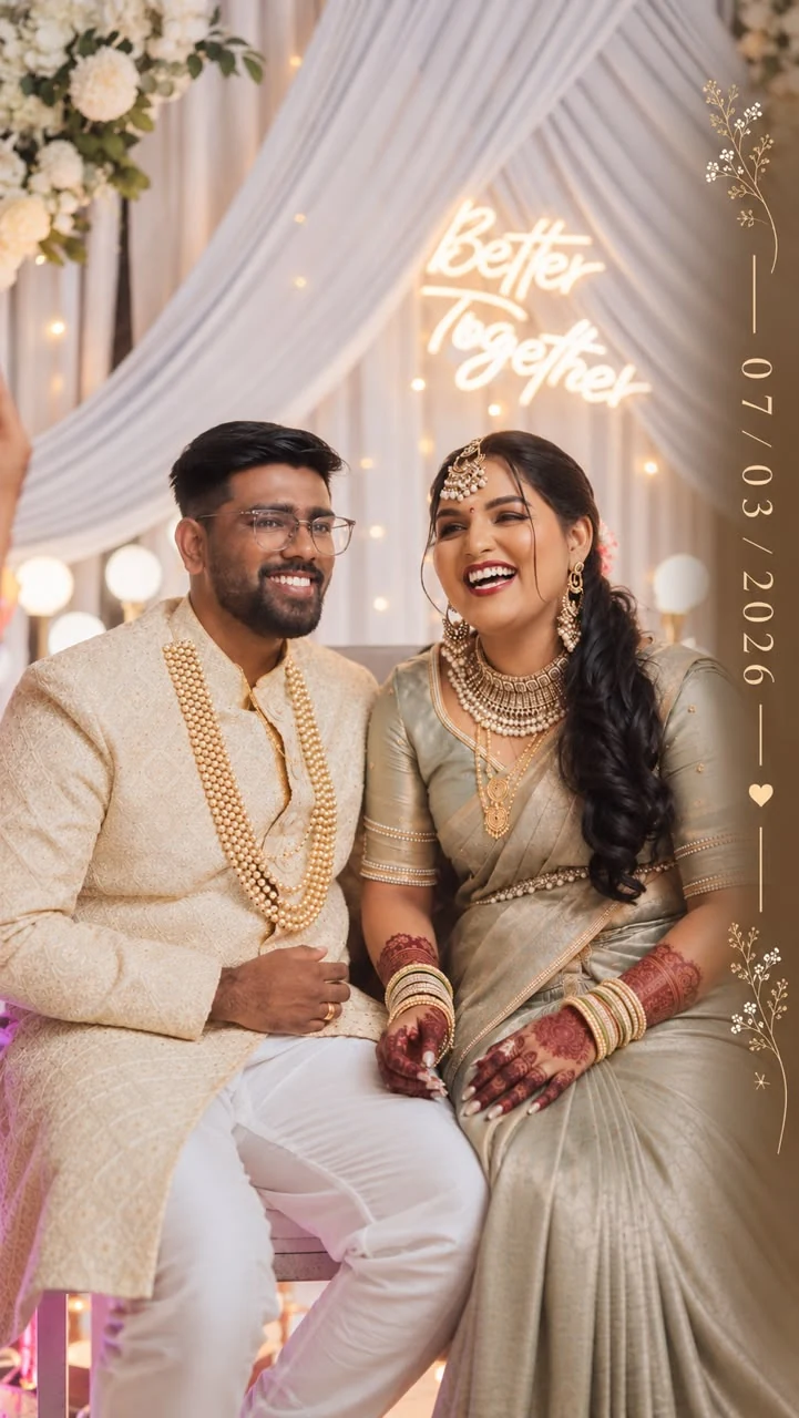 Thaneshvaran and Banu smiling together at their engagement